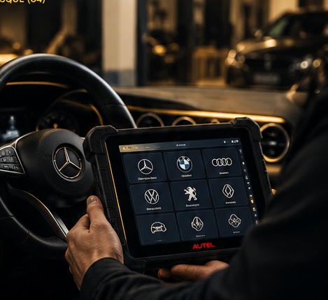 Diagnostic électronique automobile avec une valise de diagnostic multimarque dans un atelier